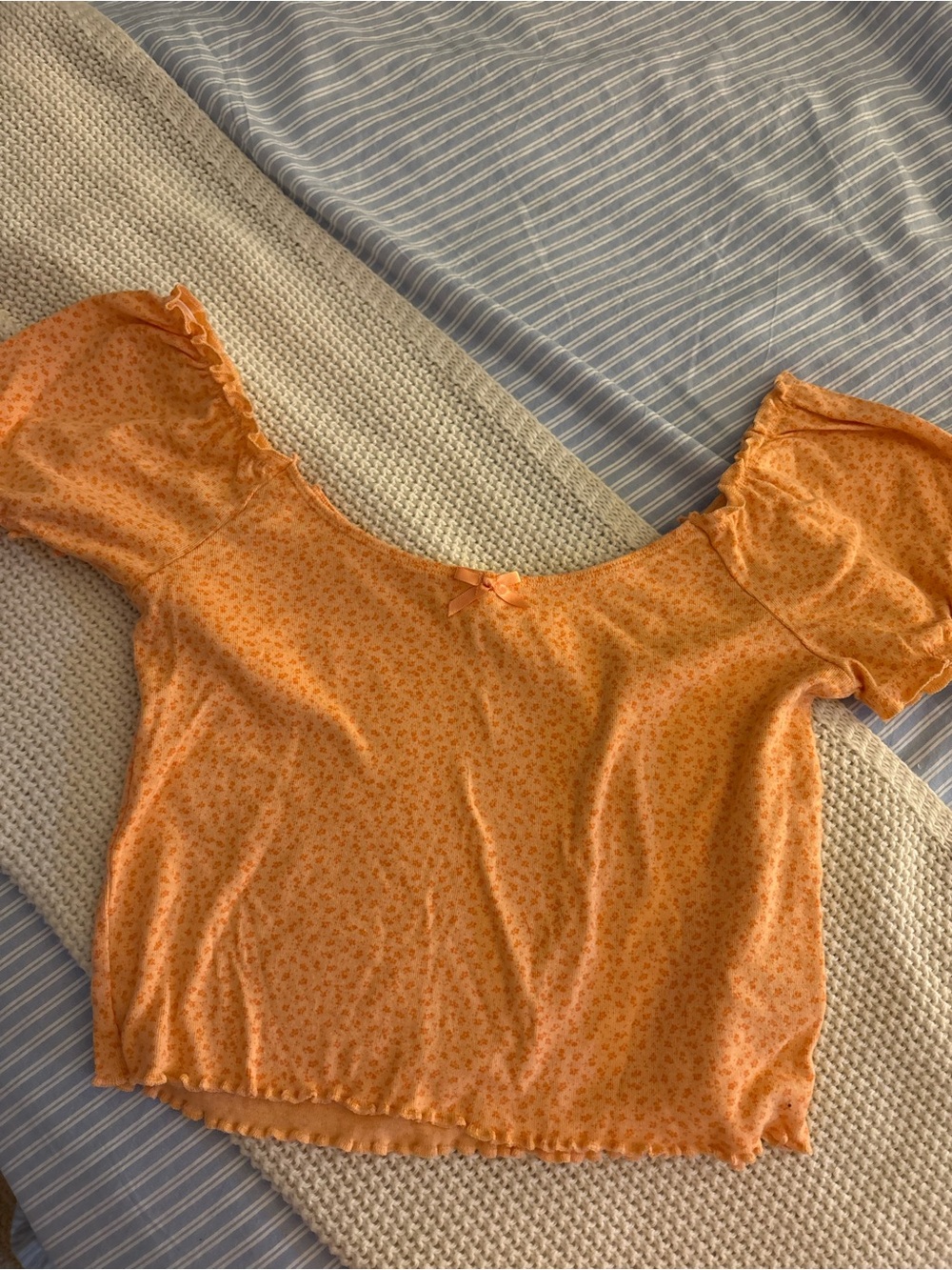 American Eagle Outfitters Orange Floral Off-Shoulder Crop Top